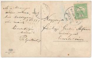 1909 Nagyszeben, Hermannstadt, Sibiu; Schewisgasse / utca és villamos / street and tram (ázott / wet...