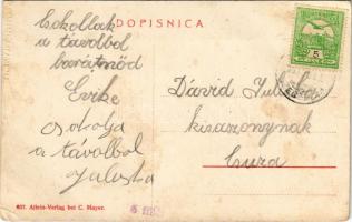 Dálya, Dalja, Dalj; utca, üzlet, templom. Vasúti levelezőlapárúsítás / street view, shop, church (fl...