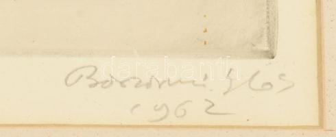 Borsos Miklós (1906-1990): Futtatás. Rézkarc, papír, jelzett, üvegezett fakeretben, 29×39 cm