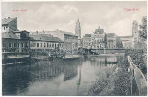 Nagyvárad, Oradea; Körös folyó partja, Gazdasági és Iparbank, Kálmán Sándor üzlete / Cris riverside, bank, shops