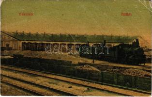 1909 Dombóvár, Vasútállomás fűtőházam gőzmozdony, vonat (EB)