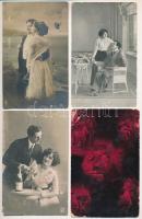 19 db RÉGI zsáner képeslap vegyes minőségben: hölgyek, szerelmes párok / 19 pre-1945 postcards in mixed quality: ladies, couples in love