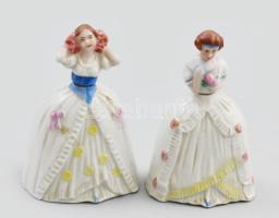 2 db parfümös porcelán üvegcse, hölgy figurák. 7 cm. Kézzel festett, jelzett, hibátlan