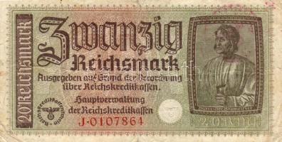 D.Reich/Schleswig 1945 szükségkiadás 20RM Ros.Nr. 192 (Nr.554 piros bélyegzővel) T:II/III RRR!!!