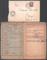 1943 Munkaszolgálatos igazolványi lapja, leszerelési jegy, kisegítő munkásszázad igazolvány, stb