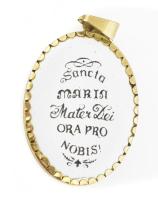 14K arany keretben, porcelán szentkép medál. Kézzel festett, jelzett 30 mm