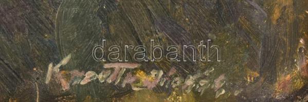 Olvashatatlan jelzéssel: Kalapos arckép. Olaj, karton. Dekoratív fakeretben. 34x29 cm