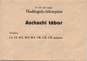 Ausztria/Aschach hadifogolytábor DN 1h, 2h, 10h, 20h, 50h, 1K, 2K, 5K szükségbankjegyek, ritka magyar nyelvű propaganda ismertető borítékkal T:I