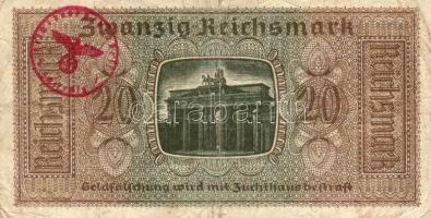 D.Reich/Schleswig 1945 szükségkiadás 20RM Ros.Nr. 192 (Nr.554 piros bélyegzővel) T:II/III RRR!!!