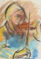 Torbó Gyula (?1940-?): Hegedűs. Vegyes technika, papír, jelzett, paszpartuban, 26x18 cm