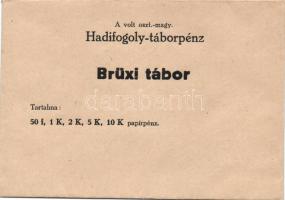 Ausztria/Brüx hadifogolytábor DN 50h, 1K, 2K, 5K, 10K szükségbankjegyek, ritka magyar nyelvű propaganda ismertető borítékkal T:I