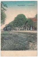 1918 Püspökfürdő, Szentlászlófürdő, Baile 1 Mai (Nagyvárad, Oradea); vasútállomás, vonat. Ruttner és Füzy kiadása / railway station, train (fl)
