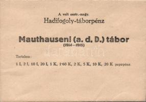 Ausztria/Mauthausen hadifogolytábor 1914-15 1h, 2h, 10h, 20h, 1K, 1,6K, 2K, 5K, 10K, 20K szükségbankjegyek, ritka magyar nyelvű propaganda ismertető borítékkal T:I