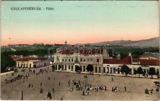 Gyulafehérvár, Alba Iulia, Karlsburg; Fő tér, Weisz Bernát és Fürst üzlete, piac. Kaufmann H. kiadás...