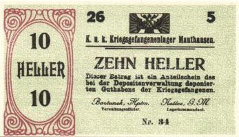 Ausztria/Mauthausen hadifogolytábor 1914-15 1h, 2h, 10h, 20h, 1K, 1,6K, 2K, 5K, 10K, 20K szükségbank...