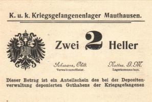 Ausztria/Mauthausen hadifogolytábor 1914-15 1h, 2h, 10h, 20h, 1K, 1,6K, 2K, 5K, 10K, 20K szükségbank...