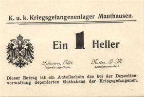 Ausztria/Mauthausen hadifogolytábor 1914-15 1h, 2h, 10h, 20h, 1K, 1,6K, 2K, 5K, 10K, 20K szükségbank...