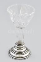 Ezüst (Ag) talpú kristály váza. Jelzett, hibátlan 16 cm
