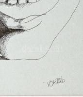 Torbó Gyula (?1940-?): Nevető álarc. Tus, papír, jelzett, paszpartuban, 26x18 cm