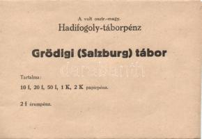 Ausztria/Grödig (Salzburg) hadifogolytábor DN 10h, 20h, 50h, 1K, 2K szükségbankjegyek, ritka magyar nyelvű propaganda ismertető borítékkal T:I