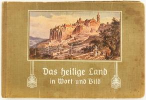 Perlberg, Friedrich - Schmitzberger, Josef: Das Heilige Land in Wort und Bild. 48 Aquarelle von F. Perlberg. Erläuternder Text von Professor J. Schmitzberger. München, 1909, C. Andelfinger & Cie, 2 sztl. lev. + 48 lev. + 1 (Palesztina kihajtható térképe) t. Színes képekkel illusztrált album. Német nyelven. Kiadói harántalakú egészvászon-kötés, kissé foltos borítóval