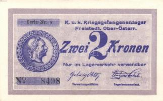 Ausztria/Freistadt hadifogolytábor DN 1K, 2K szükségbankjegyek, ritka magyar nyelvű propaganda ismer...