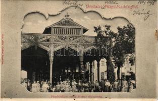 1904 Püspökladány, vasútállomás faszerkezetes előcsarnoka. Özv. Illés Elekné kiadása, Art Nouveau