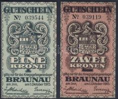 Ausztria/Branunnau hadifogolytábor 1915. 1K, 2K szükségbankjegyek, ritka magyar nyelvű propaganda is...
