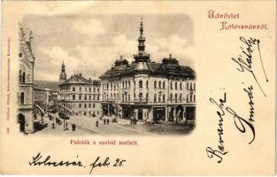 1899 (Vorläufer) Kolozsvár, Cluj; Paloták a vashíd mellett, gyógyszertár, Phönix biztosító. Gibbon Albert kiadása / pharmacy, insurance company, street (Rb)