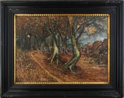 Hegyesy Mihály 1900 jelzéssel: Erdőszéle. Olaj, vászon. Sérült (festéklepergéssel). Antik, kissé kopott fakeretben. 52×73 cm