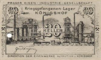 Ausztria/Königshof hadifogolytábor 1916. 1h, 2h, 5h, 10h, 20h, 1K szükségbankjegyek, benne 4db érvén...