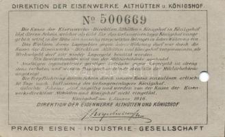 Ausztria/Königshof hadifogolytábor 1916. 1h, 2h, 5h, 10h, 20h, 1K szükségbankjegyek, benne 4db érvén...