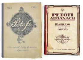Petőfi Almanach. Rákosi Jenő bevezető tanulmányával. Szerk.: Varga Béla. (Bp., 1923), Magyar Nemzeti Szövetség, 150+(22) p. Hirdetésekkel. Átkötött félvászon-kötésben, az eredeti papírborító egy részét felhasználták, helyenként kissé foltos lapokkal, tulajdonosi névbejegyzéssel. + Petőfi költeményei. A költő születése századik évfordulójának emlékére kiadja Budapest Székesfőváros Közönsége. Bp., 1924, (Székesfővárosi Háziny.), 1 t. + XII+626 p. Második kiadás. Kiadói félvászon-kötés.