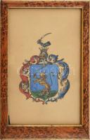 Ismeretlen nemesi család címere. Vegyes technika, papír, jelzés nélkül. Üvegezett, kitámasztható fak...