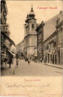 1899 (Vorläufer) Pécs, Líceum épület, bútorraktár, üzletek. Fischer Ferenc kiadása (r)