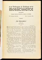 Velhagen & Klasings Monatshefte. XIX. Jahrgang 1904/1905. Heft 4, Dezember 1904. Herausgeber: Theodor Hermann Pantenius und Hanns von Zobeltitz. Berlin-Bielefeld-Leipzig-Wien, 1904, Velhagen & Klasing. Művészeti havi folyóirat egy száma. Gazdag fekete-fehér és színes képanyaggal, szecessziós illusztrációkkal. Német nyelven. Egészvászon-kötésben, sérült gerinccel.