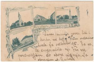 1902 Ivanicsvár, Ivanic-Grad; Gradsko poglavarstvo, Katolicka crkva, Trg sv. Turaia, Pravoslavna crkva / városháza, katolikus templom, tér, ortodox templom / town hall, Catholic church, square, Orthodox Church. Art Nouveau montage, floral (EK)