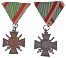 1943. "Tűzkereszt I. fokozata" oxidált hadifém kitüntetés mellszalaggal (2xklf változat) T:XF Hungary 1943. "Fire Cross, 1st Class" war metal decoration on ribbon (2xdiff types) C:XF NMK 444