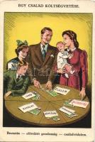 1941. Biztosítási Napok reklámlapja. Egy család költségvetése (Beosztás, előrelátó gondosság és családvédelem) / Hungarian insurance day advertisement. A familys budget (EK)