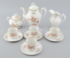 Antik teás készlet négy személyes porcelán. Matricás, jelzett, kopásokkal