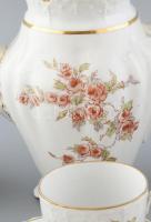 Antik teás készlet négy személyes porcelán. Matricás, jelzett, kopásokkal