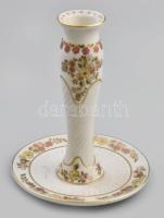 Zsolnay virágmintás porcelán gyertyatartó. Kézzel festett, jelzett, hibátlan 15 cm
