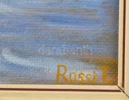Rossi T jelzéssel: Vöröslő napkorong. Olaj, farost. Fakeretben. 26,5x40 cm