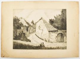 Jelzés nélkül: Holdvilág utca, Tabán, 1933. Rézkarc, papír, kartonra kasírozva, a lap széle kissé foltos, 17,5x23 cm