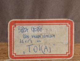 Berta György (?-). XX. sz. második fele: Tokaj (utcarészlet sétálókkal).Olaj, vászon, faroston. Jelz...