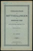 Verhandlungen und Mittheilungen des Siebenbürgischen Vereins für Naturwissenschaft zu Hermannstadt. XLIV. Jahrgang. [A nagyszebeni Erdélyi Természettudományi Társulat közleményei, XLIV. évf.] Hermannstadt [Nagyszeben], 1895, Josef Drotleff-ny., 2 sztl. lev. + LII+104 p. Német nyelven. Kiadói papírkötés, nagyrészt jó állapotban, a gerincen kis sérüléssel.