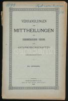 Verhandlungen und Mittheilungen des Siebenbürgischen Vereins für Naturwissenschaft zu Hermannstadt. XLI. Jahrgang. [A nagyszebeni Erdélyi Természettudományi Társulat közleményei, XLI. évf.] Hermannstadt [Nagyszeben], 1891, Josef Drotleff-ny., 2 sztl. lev. + XLIV+102+(6) p. Német nyelven. Kiadói papírkötés, sérült borítóval és gerinccel, sérült, szétváló fűzéssel, nagyrészt felvágatlan lapokkal.