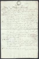 1803 7G benyomott szignettás okmány szép Gulden vízjeles papíron. korai, R! / Early 1803 7G signetta on document with watermark
