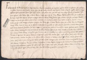 XVIII-XIX. sz., Batthyány Ferenc (1497-1566) horvát bán, királyi tanácsos által Zolonokon (Szalónak, ma: Stadtschlaining / Városszalónak, Ausztria) 1555-ben kiadott, latin nyelvű irat későbbi másolata, birtok adományozásáról bizonyos Mathaeus Saffar részére, "Batthyány hercegi levéltár, Körmend" bélyegzőkkel, 32x21,5 cm