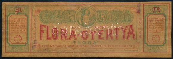 cca 1930 Első minőségű Flora-gyertya csomag-ragaszték, 17x5,5cm, Első Magyar Stearingyertya-és Szappangyár Rt.